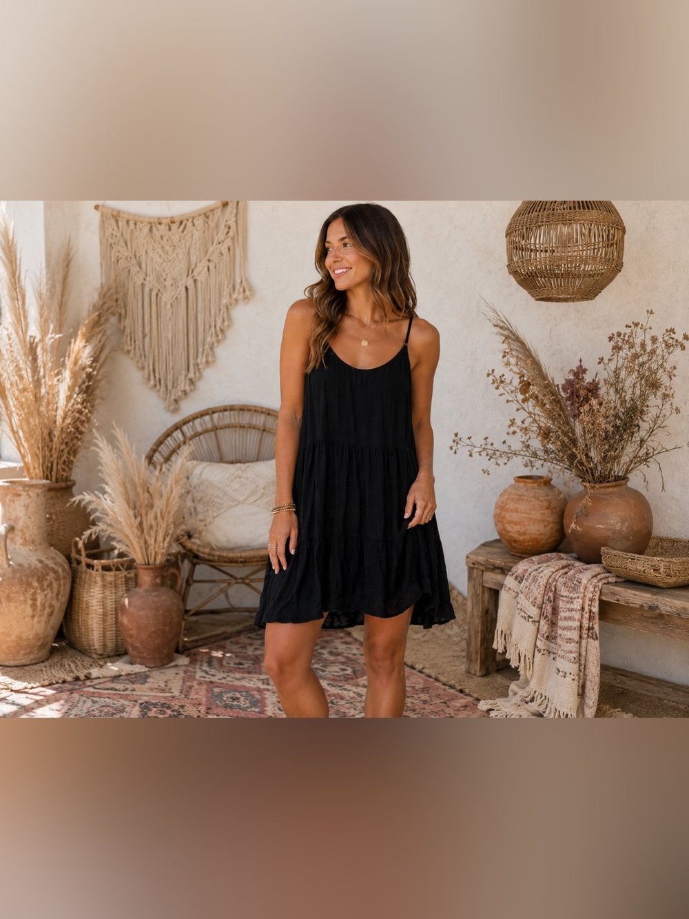 Natural Life Black Rayon Spaghetti Strap Swing Dress Size M - Picture 1 of 5